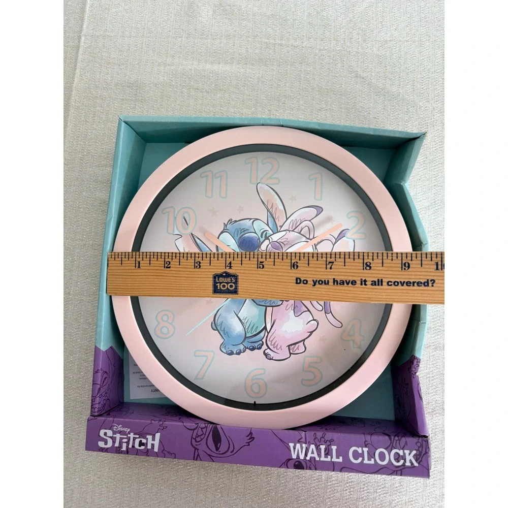 Disney Stitch Wall Clock 10in Pink New Stitch and Angel You Light Up My World